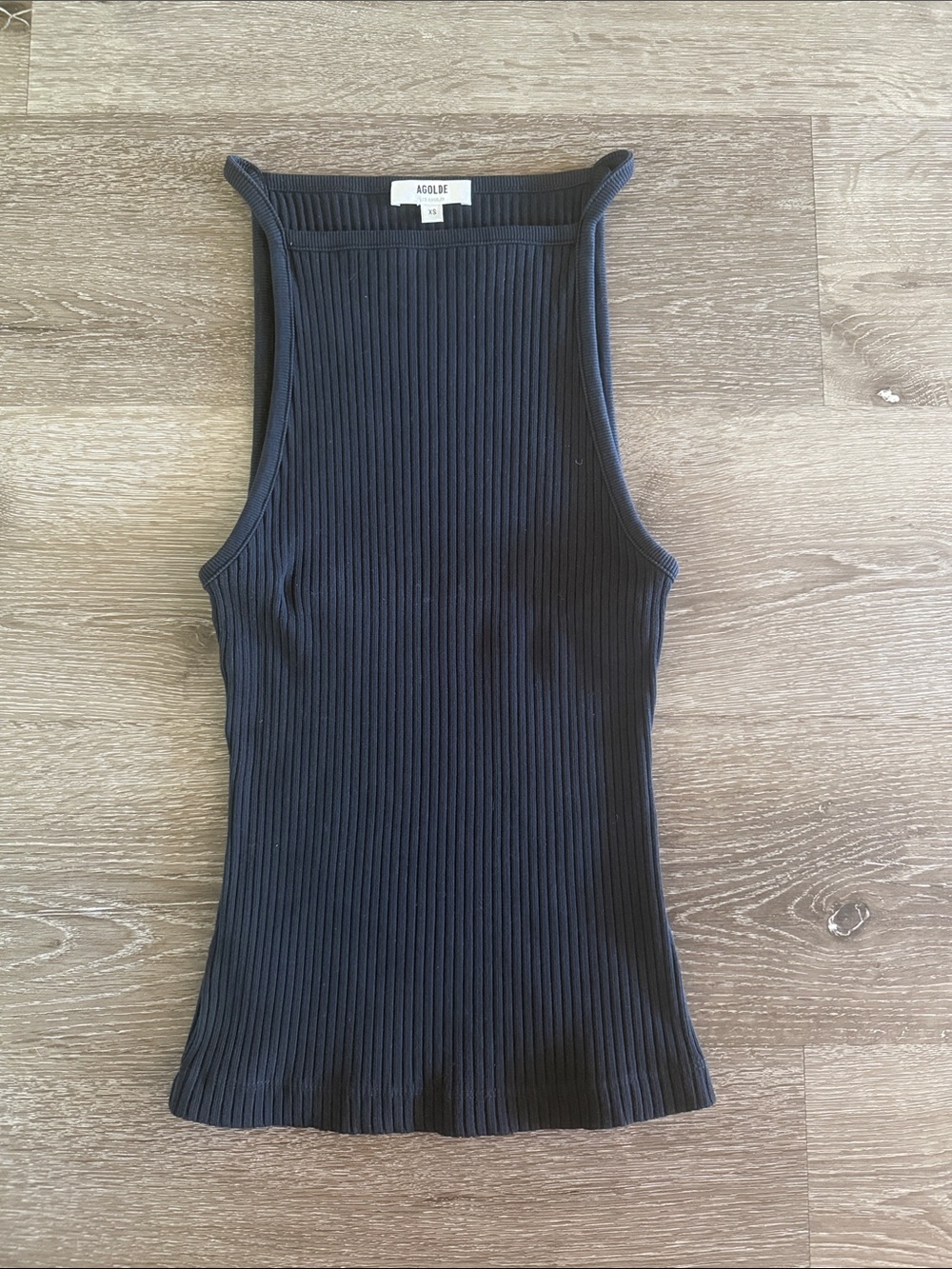 Agolde Mina tank top featuring a ribbed texture and a square neckline, size XS